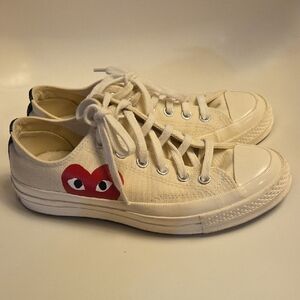 Men/Women Converse Garcons Cream Canvas Low-Top Sneakers with Black Heel Stripe